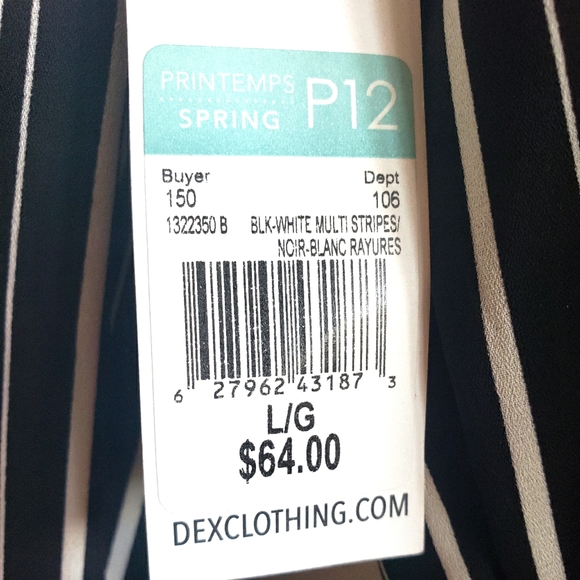 Dex Back White Pinstripe Belted Dress Tapered Over Knee Classic Women's L NWT - Picture 10 of 10